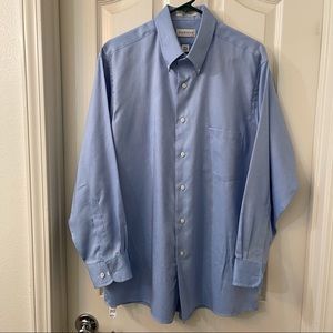 Van Heusen Button Down Shirt - Blue Pique Mens Large 16.5 32/33